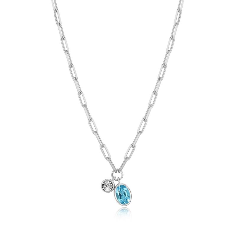 Monte Luna Blue Topaz &amp; Lab Diamond .02TW Sterling Silver Necklace R0ADBR1244
