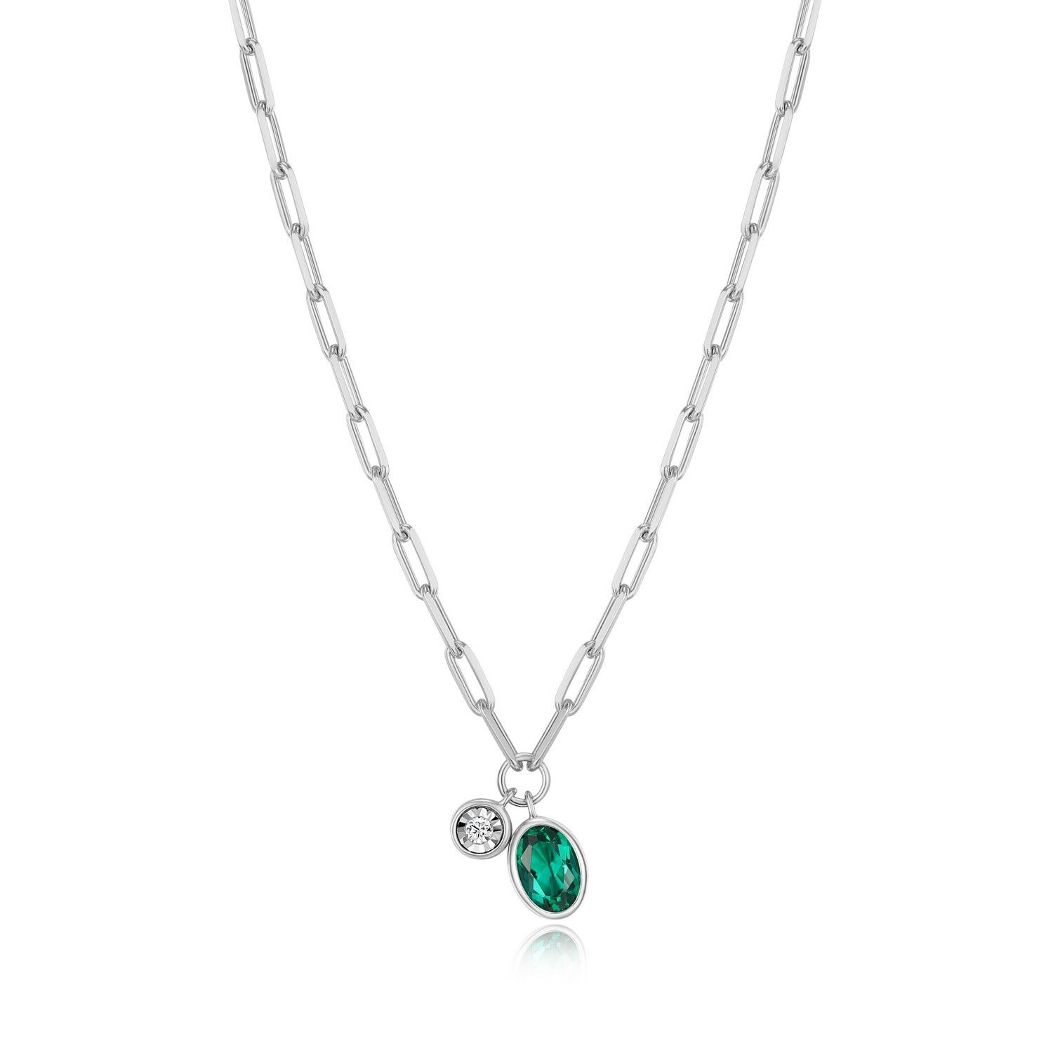 Monte Luna Emerald &amp; Lab Diamond .02TW Sterling Silver Necklace R0ADBR6144