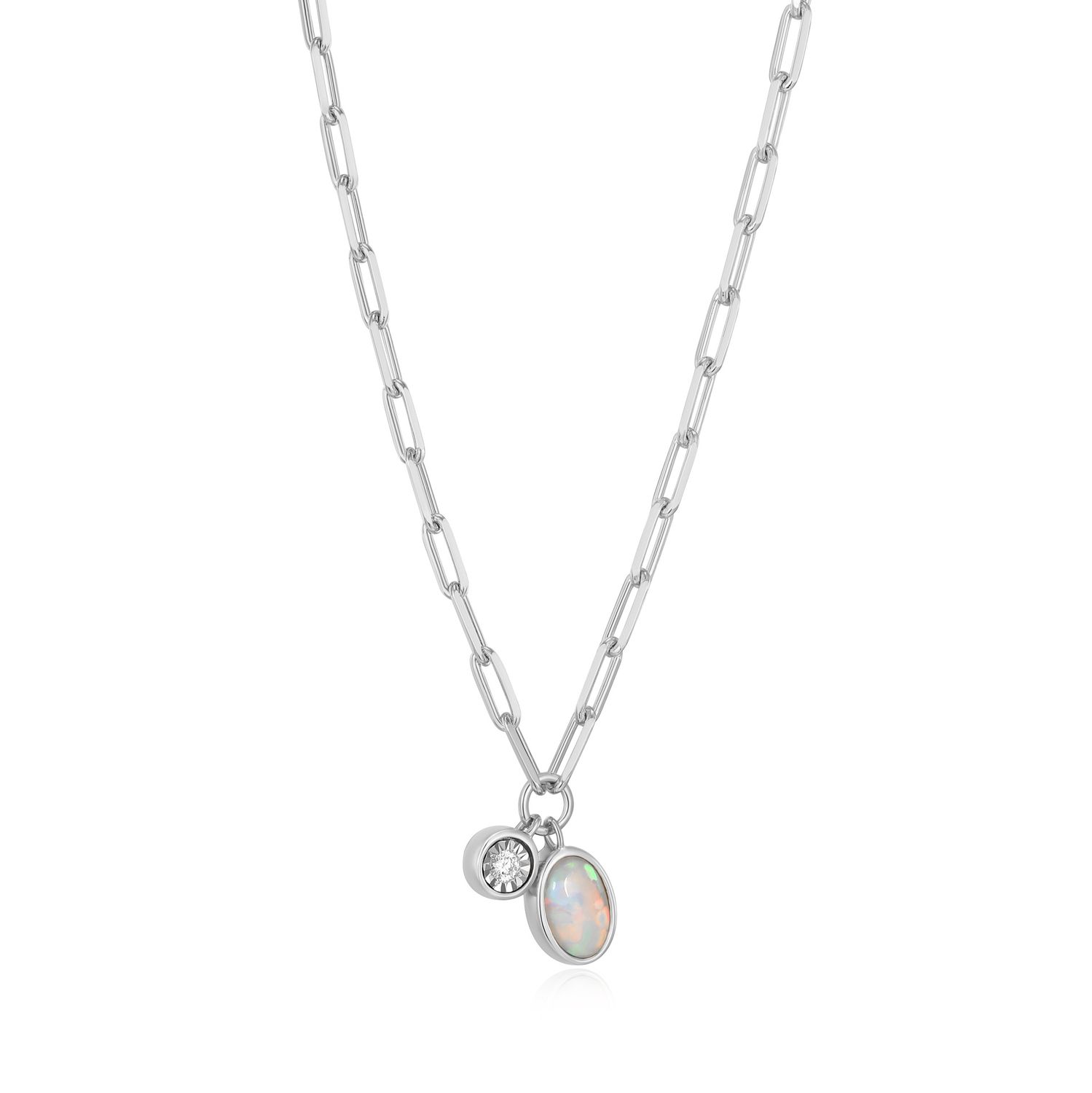 Monte Luna Opal &amp; Lab Diamond .02TW Sterling Silver Necklace R0ADBR3944
