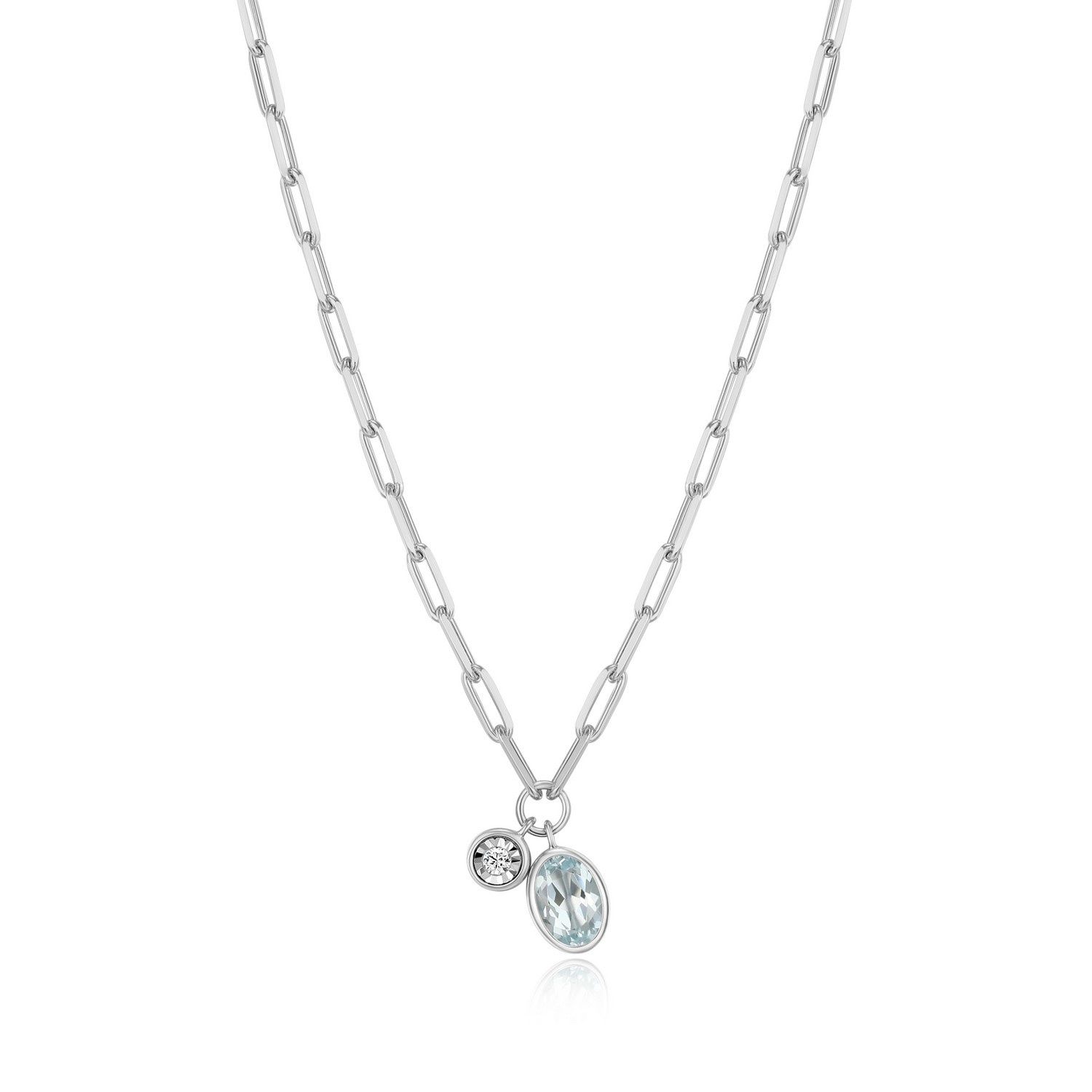 Monte Luna Aquamarine &amp; Lab Diamond .02TW Sterling Silver Necklace R0ADBR4444