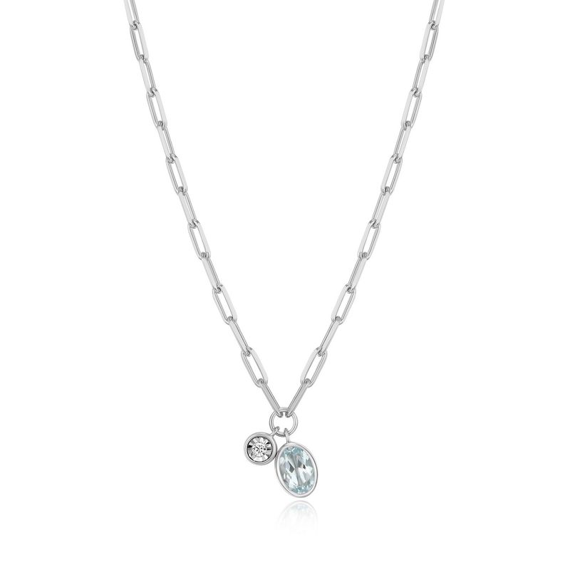 Monte Luna Aquamarine &amp; Lab Diamond .02TW Sterling Silver Necklace R0ADBR4444