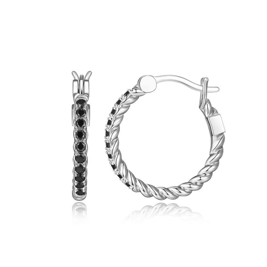 ELLE Sterling Silver Nautical Black Hoop Earrings R2LCLLGH0J