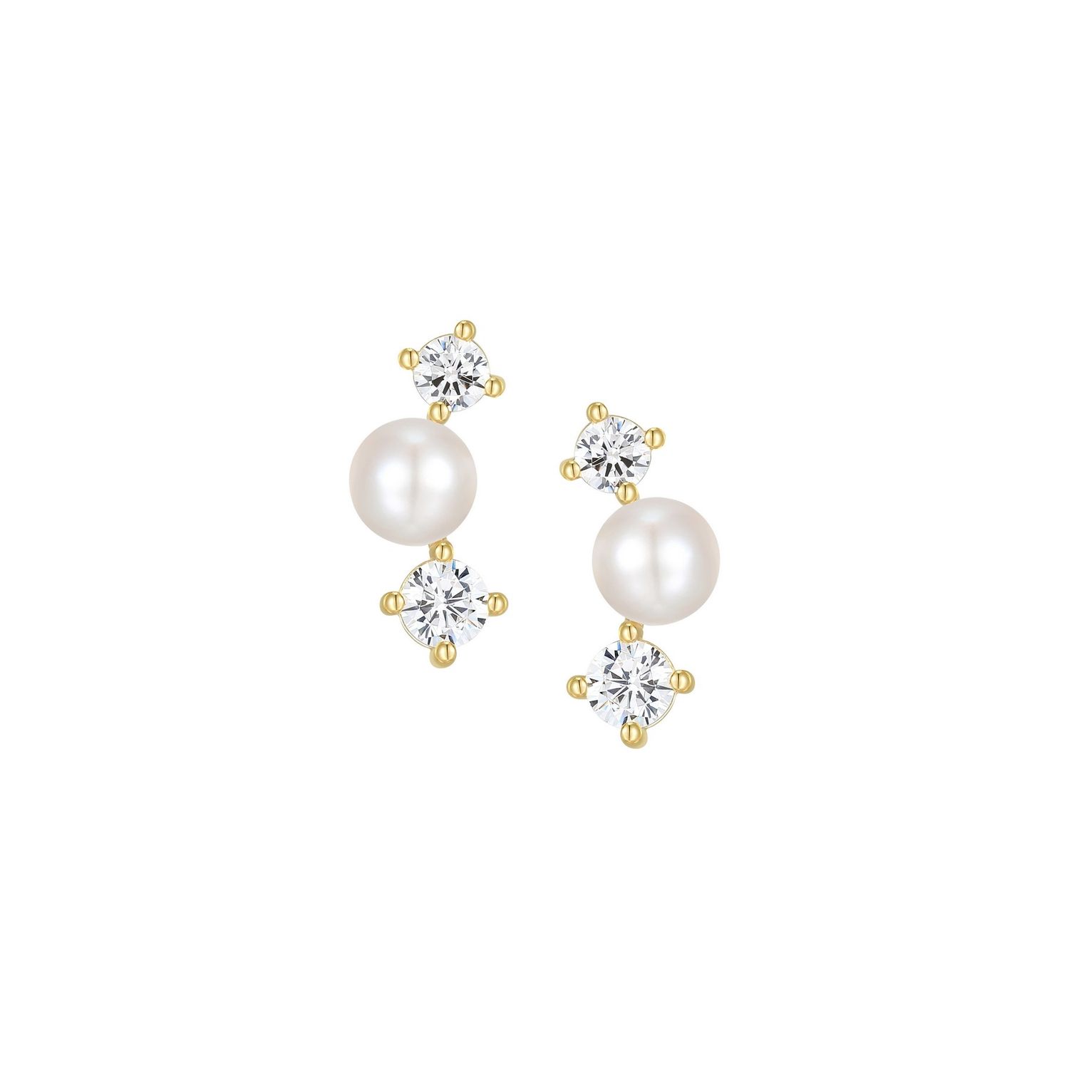Reign Sterling Gold Plated 3 Stone Post Earrings 32ATWG9700