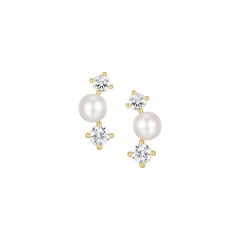 Reign Sterling Gold Plated 3 Stone Post Earrings 32ATWG9700