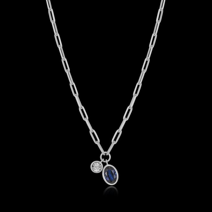 Monte Luna Sapphire &amp; Lab Diamond .02TW Sterling Silver Necklace