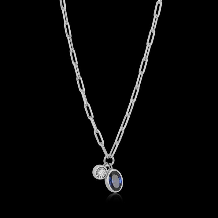 Monte Luna Sapphire &amp; Lab Diamond .02TW Sterling Silver Necklace
