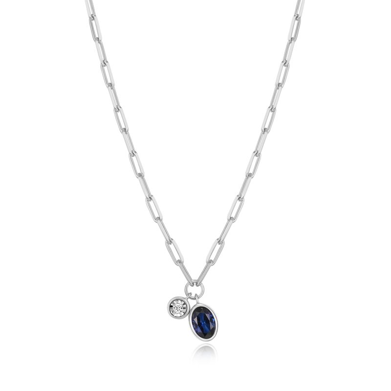 Monte Luna Sapphire &amp; Lab Diamond .02TW Sterling Silver Necklace