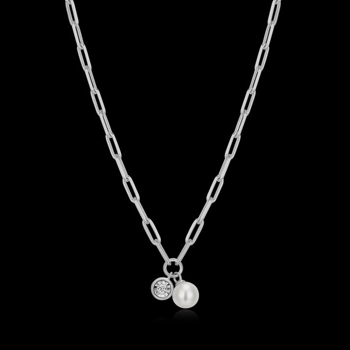 Monte Luna Pearl &amp; Lab Diamond .02TW Sterling Silver Necklace  ROADBT4544