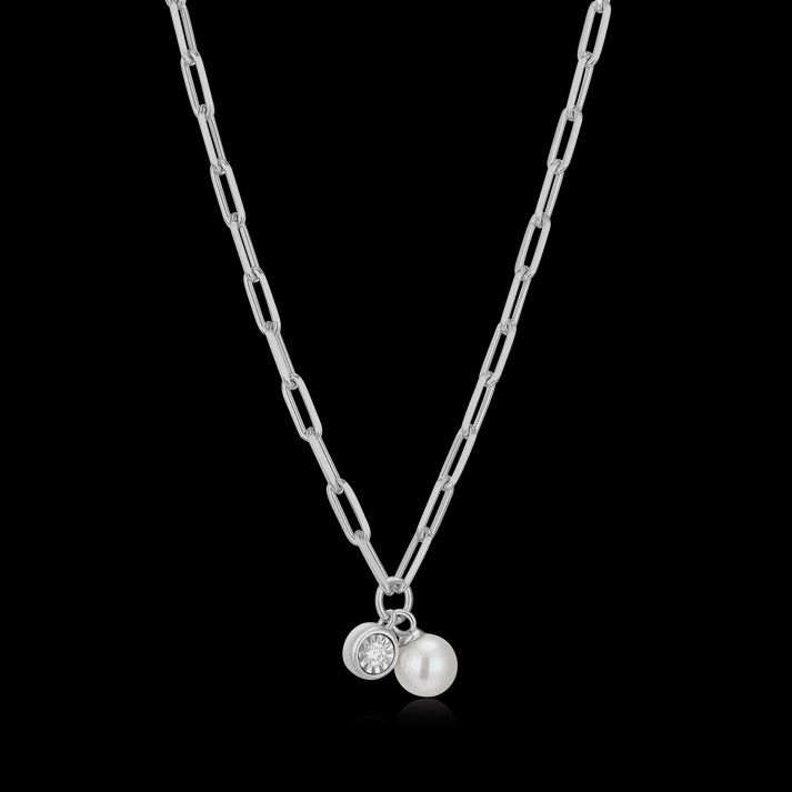 Monte Luna Pearl &amp; Lab Diamond .02TW Sterling Silver Necklace  ROADBT4544