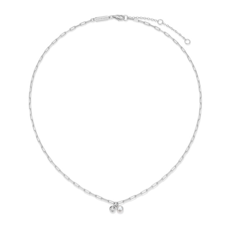 Monte Luna Pearl &amp; Lab Diamond .02TW Sterling Silver Necklace  ROADBT4544