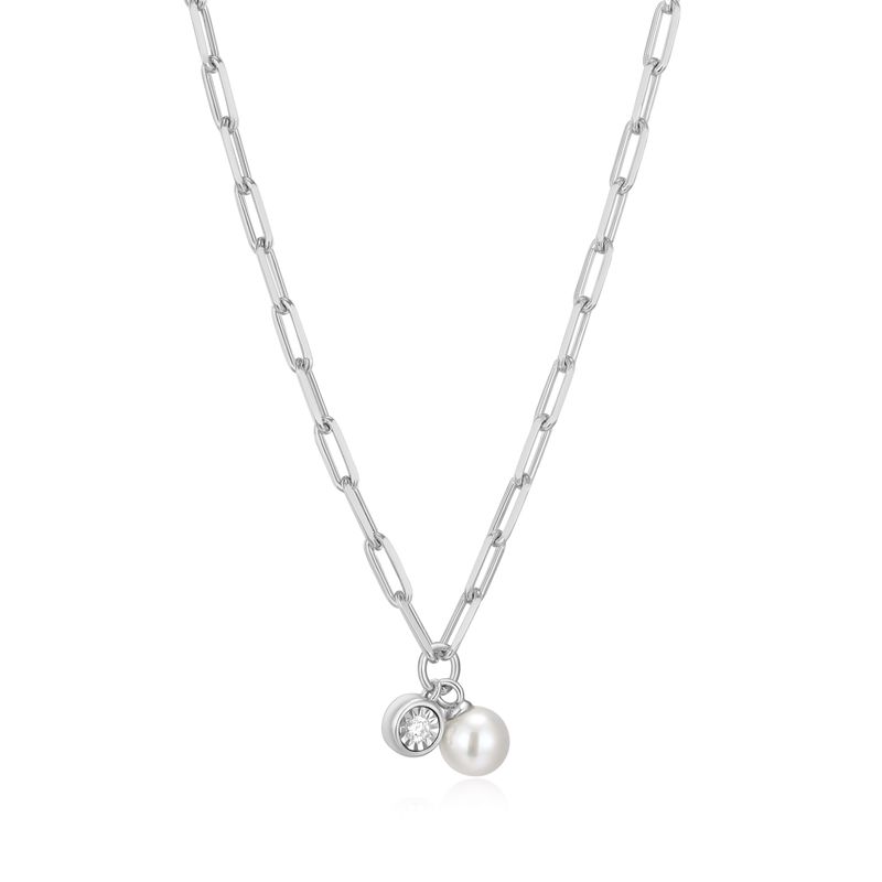Monte Luna Pearl &amp; Lab Diamond .02TW Sterling Silver Necklace ROADBT4544