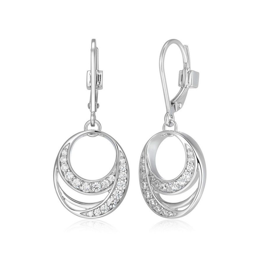 ELLE Sterling Silver Cubic Zirconia Oval Double Swirl Earrings R2LCUQ0003