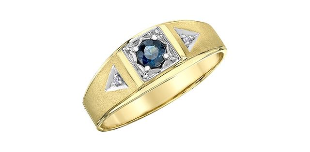 Corona Sapphire &amp; Diamond 10KY .01TW Mens Ring RL60761