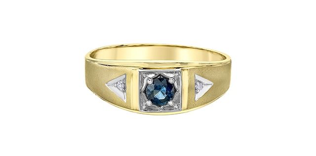 Corona Sapphire &amp; Diamond 10KY .01TW Mens Ring RL60761
