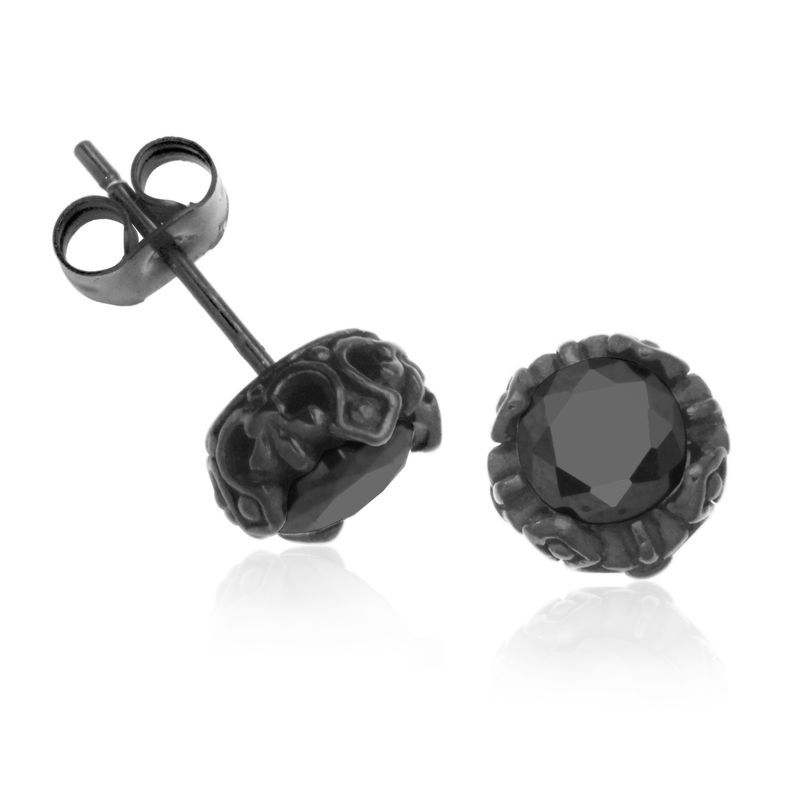 SteelX Earrings Stainless Steel - 6MM Round Black Cubic Zirconia Stud T2XG900400