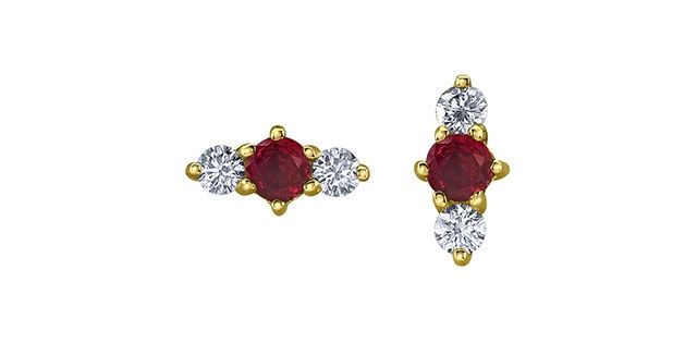 Maple Leaf 14KY .16TW  Ruby &amp; Diamond Earrings EE4146