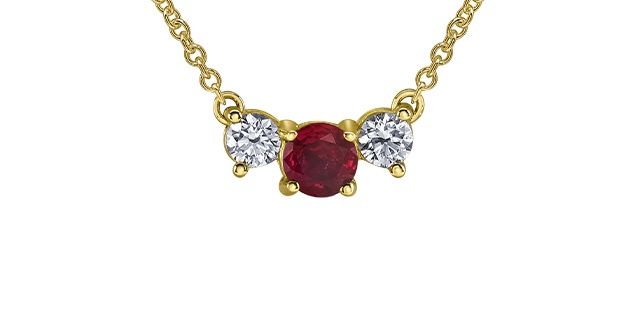 Maple Leaf 14KY .18TW Ruby &amp; Diamond Necklace P2239