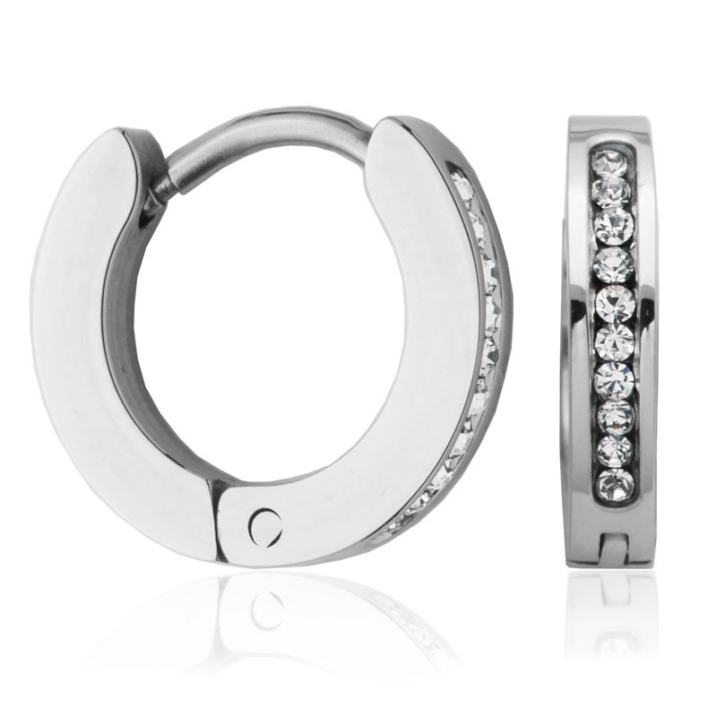 SteelX Earrings Stainless Steel - 13.5MM Clear Crystal Huggies T2XD060113