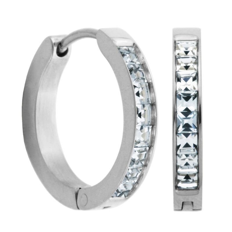 SteelX Earrings Stainless Steel - 18MM Hoop with Cubic Zirconia T2X7970100