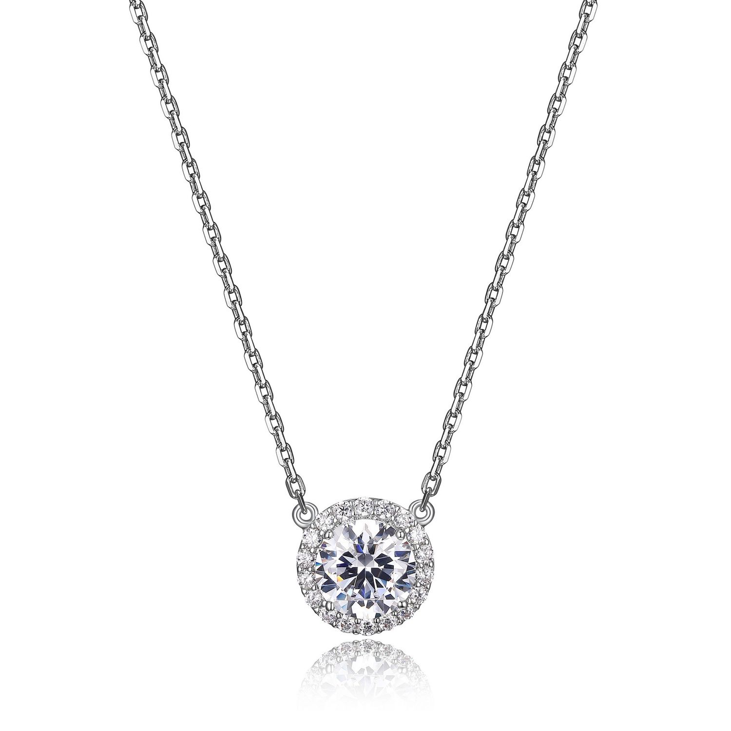Reign Sterling Silver Round Halo Cubic Zirconia Necklace R0X147971Y