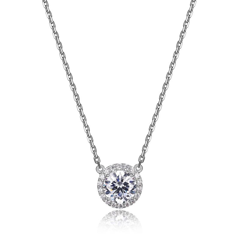 Reign Sterling Silver Round Halo Cubic Zirconia Necklace R0X147971Y