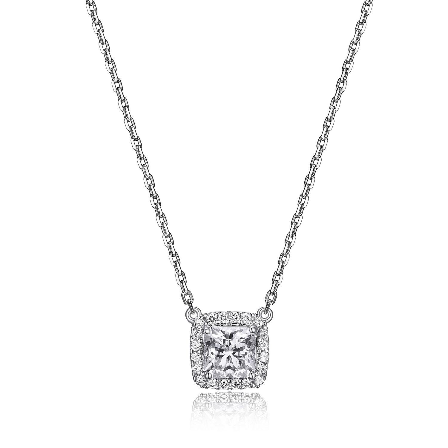 Reign Sterling Silver Cubic Zirconia Square Halo Necklace R0X153971Y