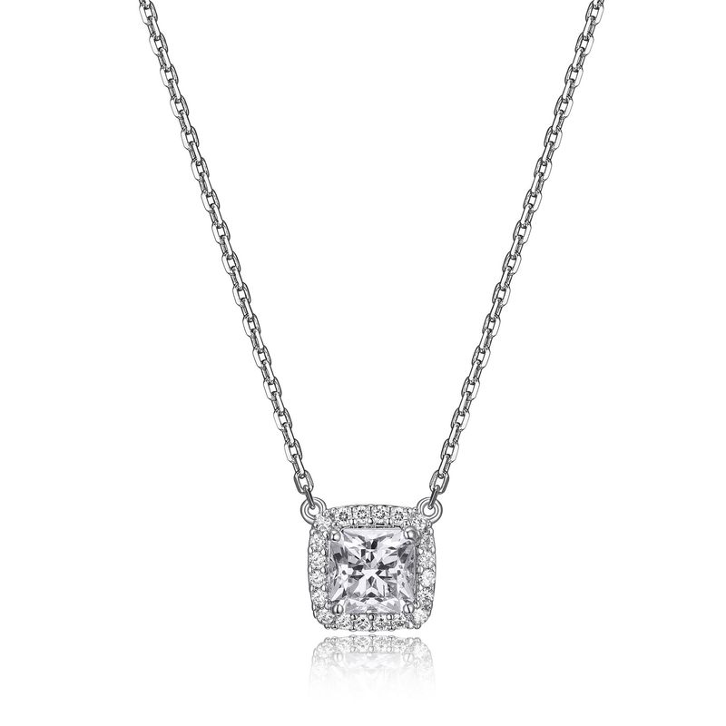 Reign Sterling Silver Cubic Zirconia Square Halo Necklace R0X153971Y