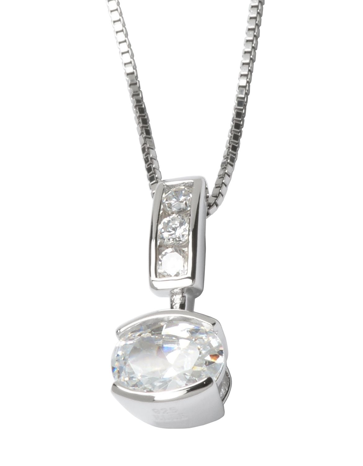 ELLE Sterling Silver Oval Cubic Zirconia Drop Necklace 63L0800003