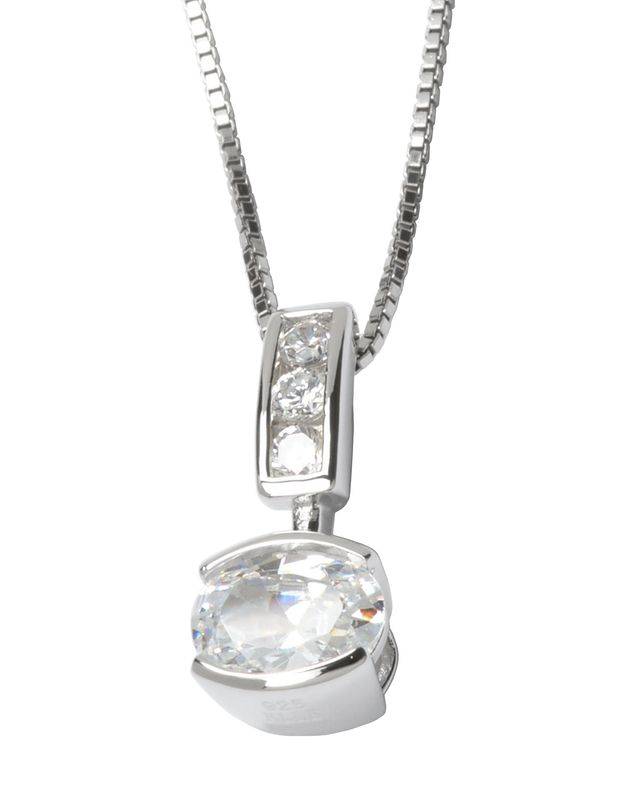 ELLE Sterling Silver Oval Cubic Zirconia Drop Necklace 63L0800003