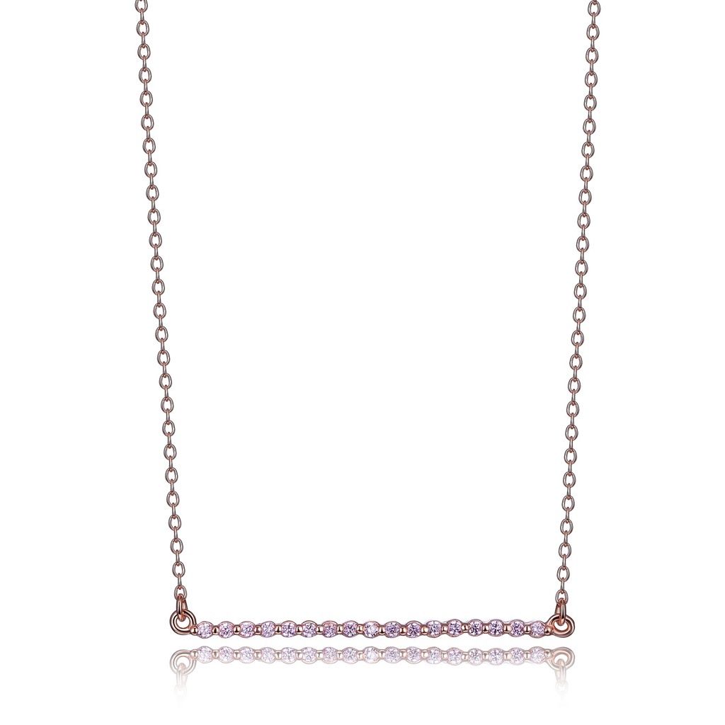 ELLE Sterling Rose Plated Rodeo Drive Bar Pink Zirconia 30LB4R0648
