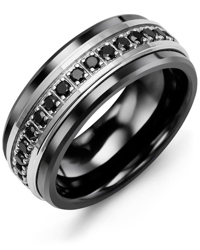 Madani Black Ceramic &amp; 10KR .51TW Black Diamond Ring 9mm  MKB 910