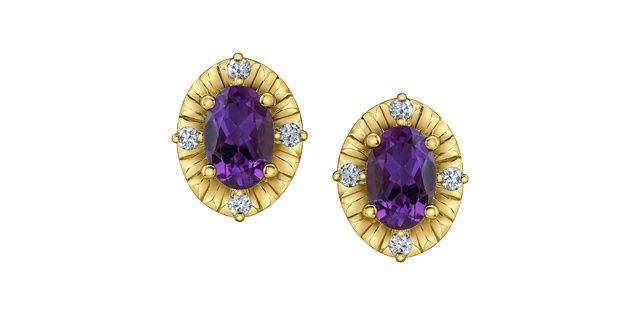 Maple Leaf 10KY .08TW Amethyst &amp; Diamond Earrings EE4577