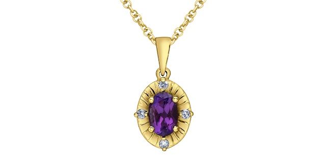 Maple Leaf 10KYW .44TW Amethyst &amp; Diamond Necklace PP4877