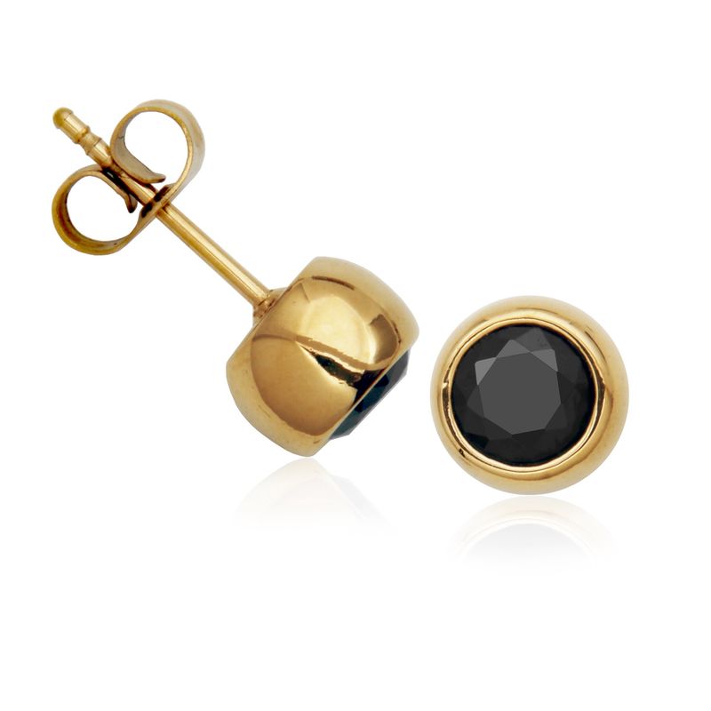 SteelX Earrings Stainless Steel - Gold Plated 6MM Black Cubic Zirconia Bezel Stud T2XG910200
