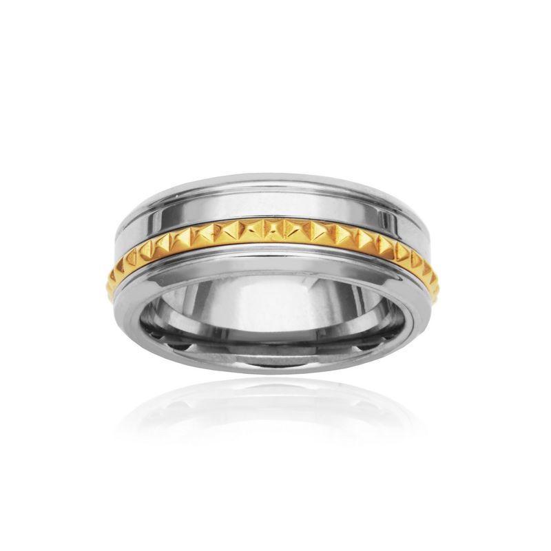 SteelX IP Gold Plated Embossed Pyramid Ring T4XK010190