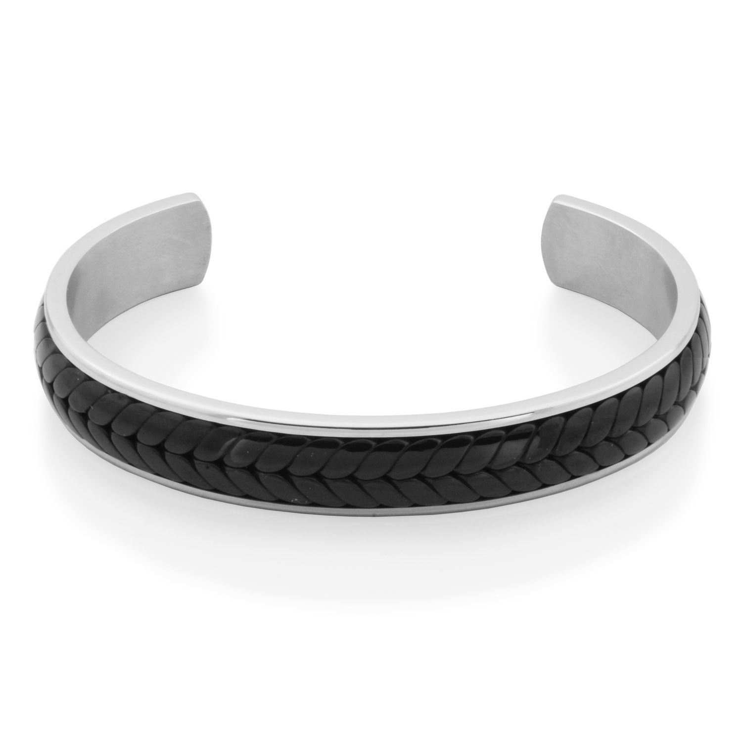 SteelX Stainless Open Bangle Black Leather T1XD650165