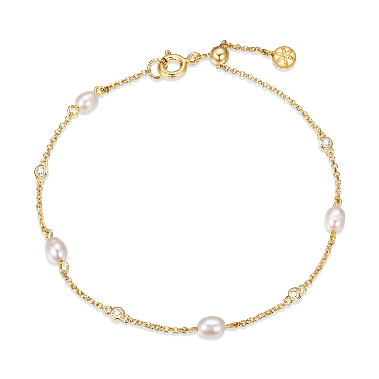 Reign Sterling Gold Plated Zirconia and Pearl Bracelet 31ABAA4514