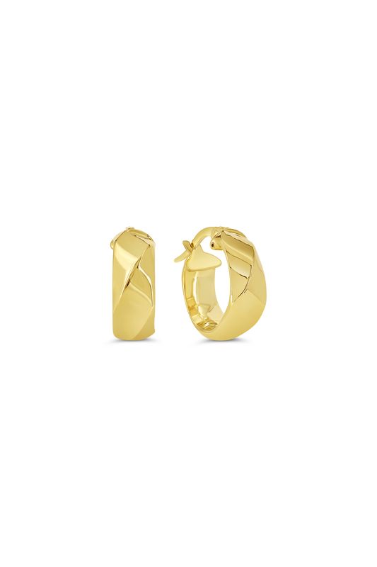 Bella Earrings 10KY Hollow Faceted Hoop  1007I
