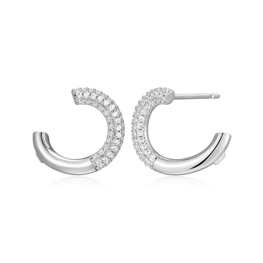 ELLE Sterling Silver Cubic Zirconia Half Circle Stud Earrings R2LCWE0058 Reversa
