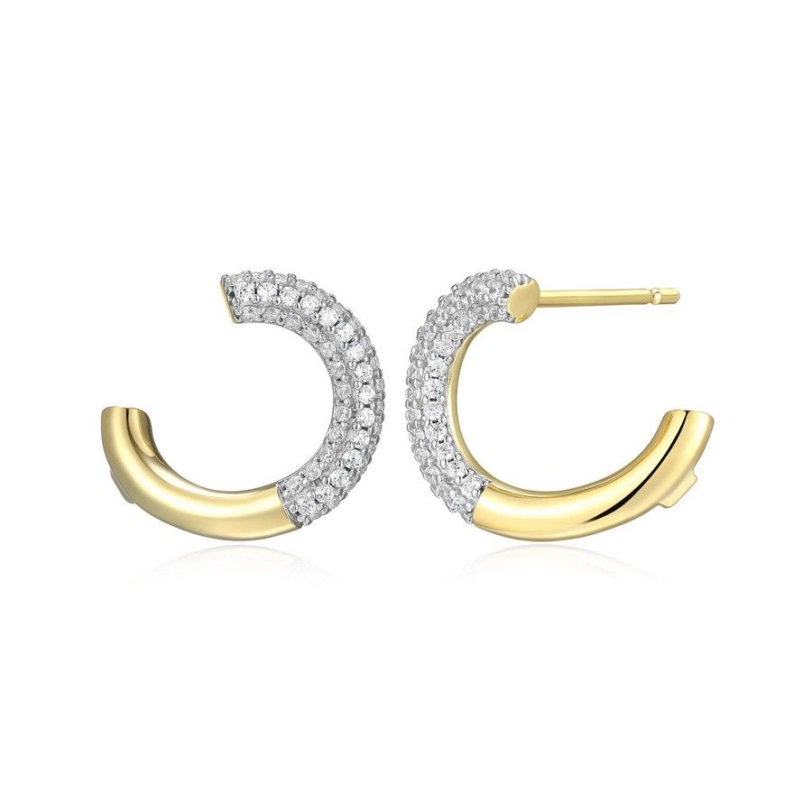 ELLE Gold Plated Cubic Zirconia Partial Hoop Stud Earrings 32LCWE9758 Reversa