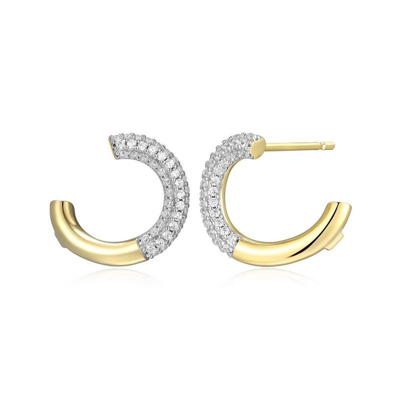 ELLE Gold Plated Sterling Silver Cubic Zirconia Partial Hoop Stud Earrings 32LCWE9758 Reversa