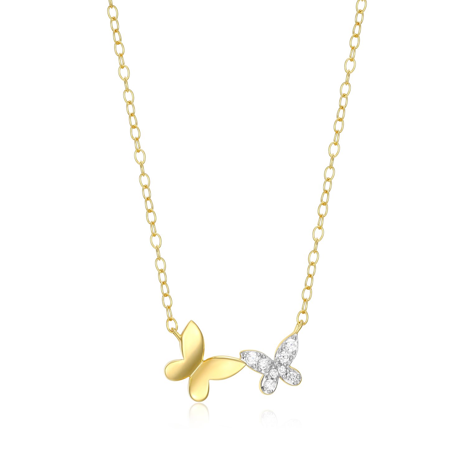 Monte Luna Lab Diamond .05TW Sterling Gold Plated Necklace Butterfly S0ACN7KH44