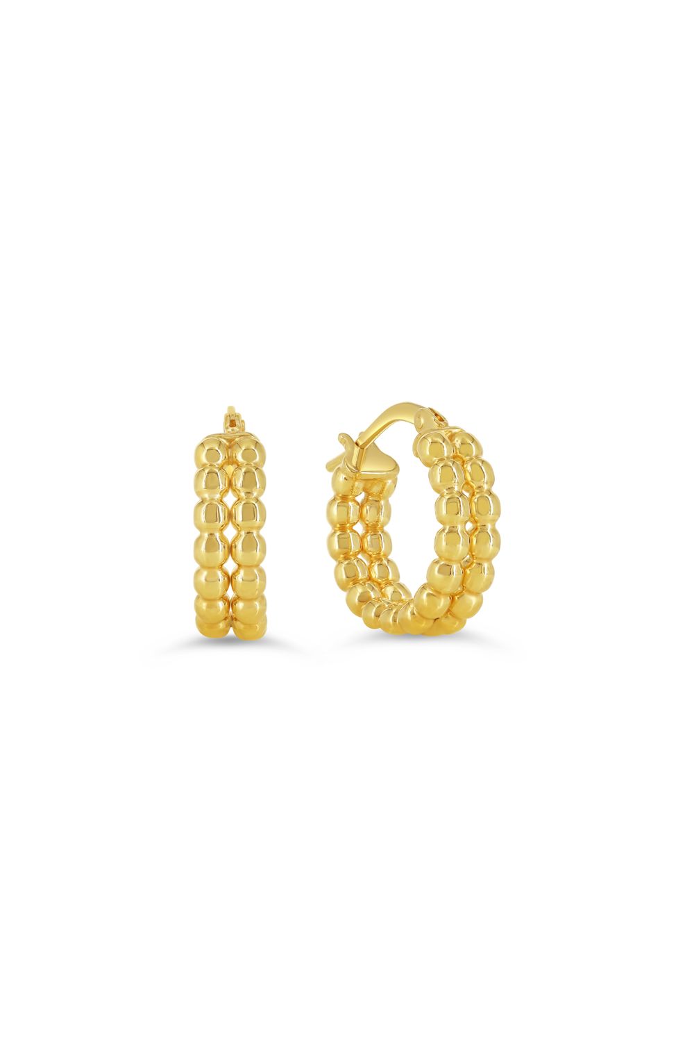 Sempre Oro 14KY &amp; Silver Double Row Beaded Hoop Earrings 1003