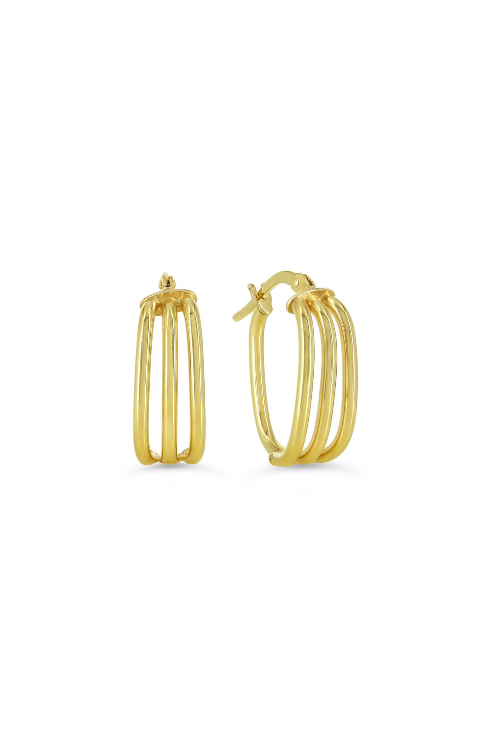 Sempre Oro 14KY &amp; Silver Triple Strand Rectangle Hoop Earrings 1011