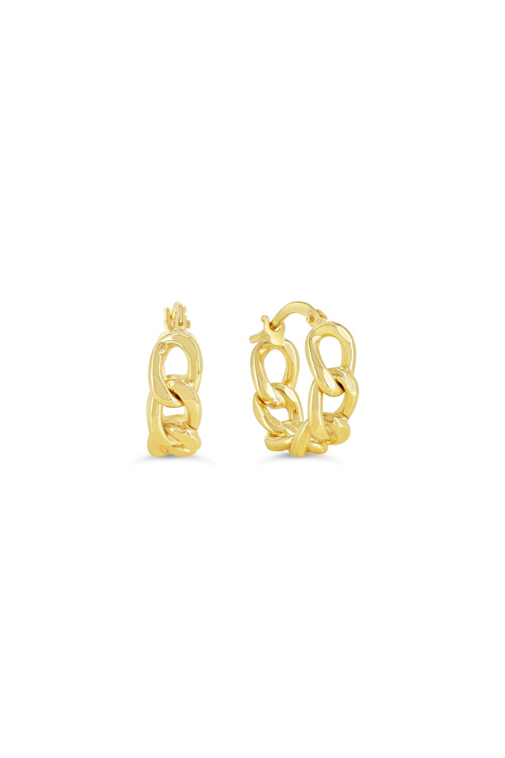 Sempre Oro 14KY &amp; Silver Curb Chain Link Hoop Earrings 1006