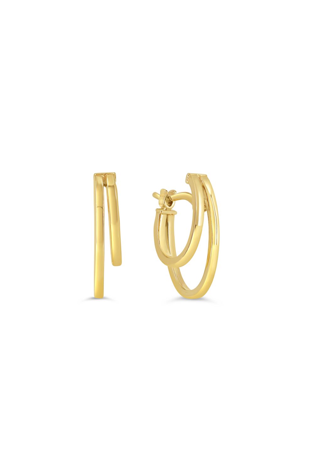 Sempre Oro 14KY &amp; Silver Double Band Hoop Earrings 1009