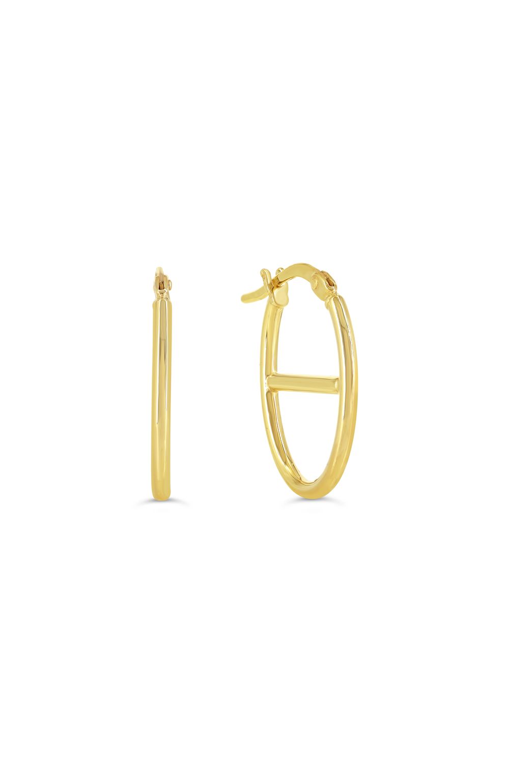 Sempre Oro 14KY &amp; Silver Oval Mariner Link Hoop Earrings 1015