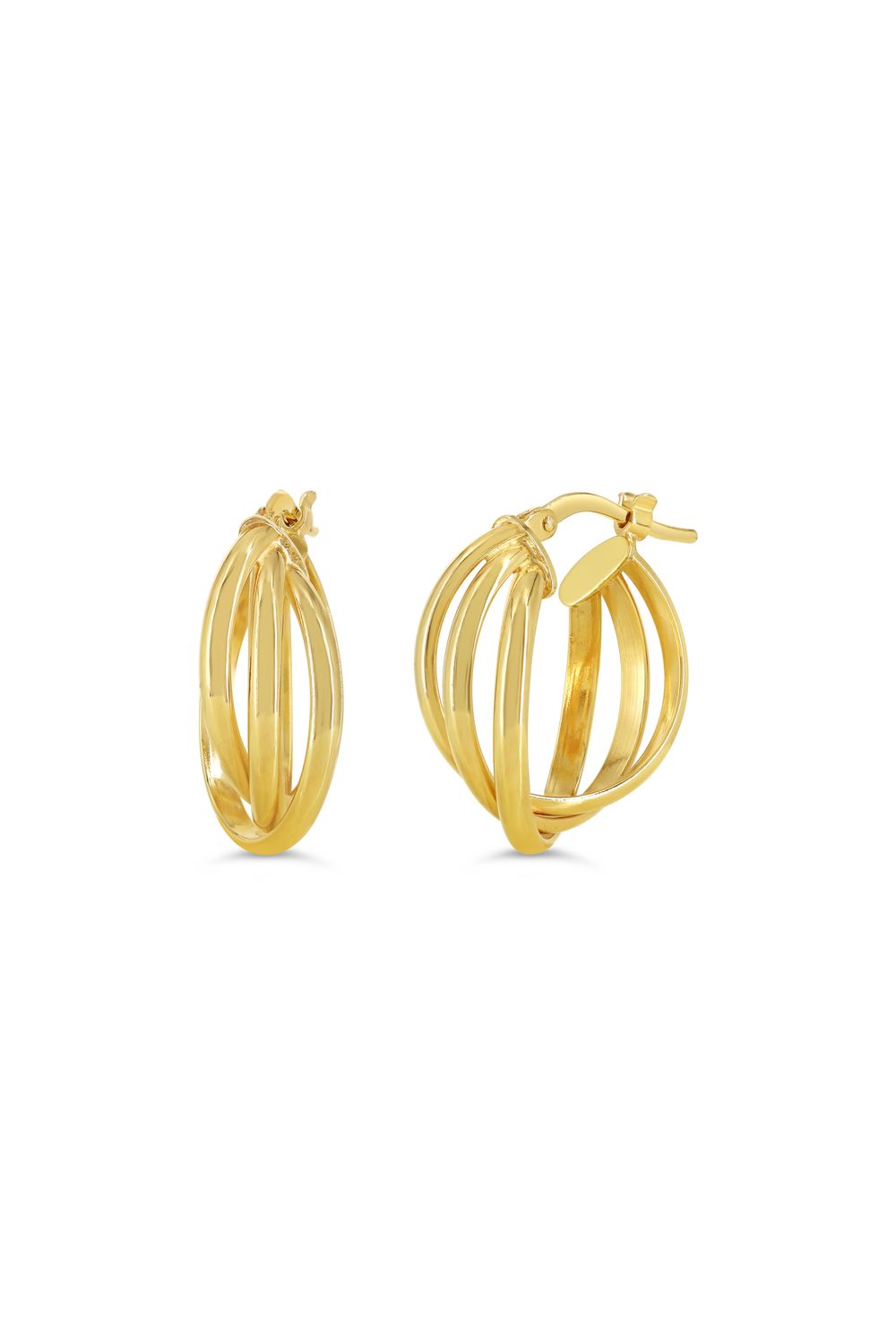 Sempre Oro 14KY &amp; Silver Triple Row Hoop Earrings 1032