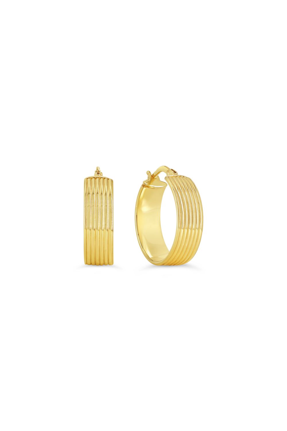 Sempre Oro 14KY &amp; Silver Ribbed Round Hoop Earrings 1028