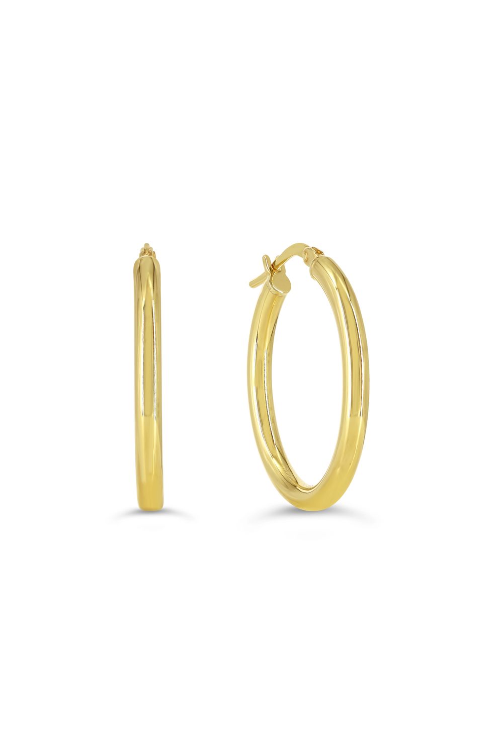 Sempre Oro 14KY &amp; Silver Oval Tube Hoop Earrings 1037